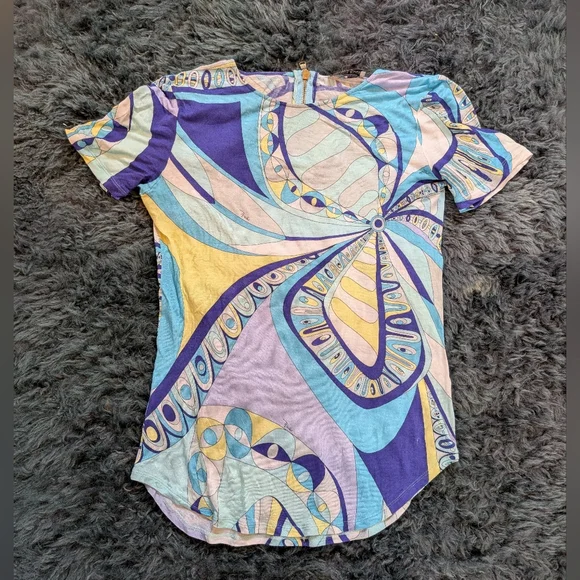 Emilio Pucci silk blend tee with zipper closure, sz M - Picture 1 of 4